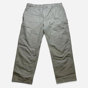 Carhartt Canvas Plaid Lined Dungaree Utility Pants Gray Size 44x32 B111 MOS